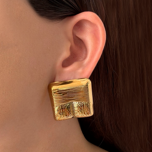 Aretes Dorados Cuadro Acero Inoxidable 1i8