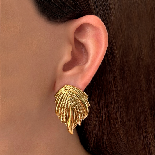 Aretes Dorados Hojas Irregulares Acero Inoxidable 1K6