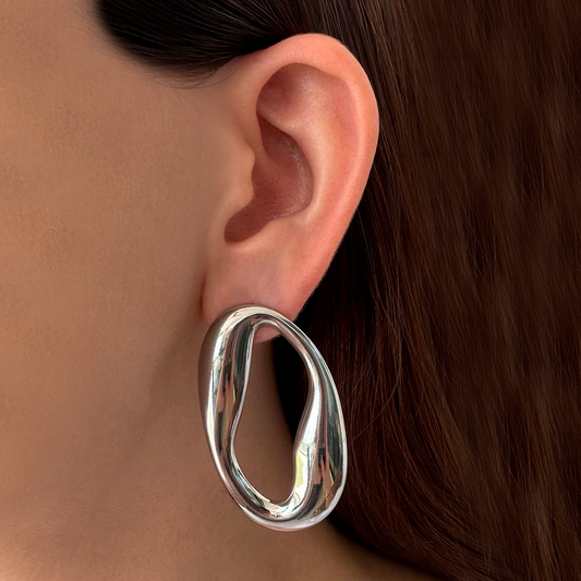 Aretes Plateados Ovalo Irregular Acero Inoxidable 1R7