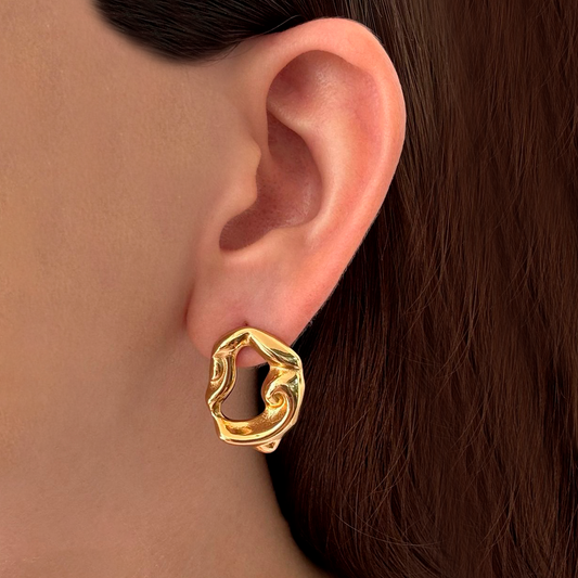 Aretes Dorados Círculo Irregular Acero Inoxidable 1T1