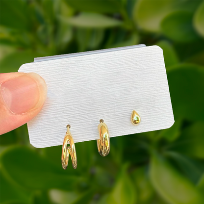 Set Aretes Dorados 3 Pares Chapa de Oro 2Y6