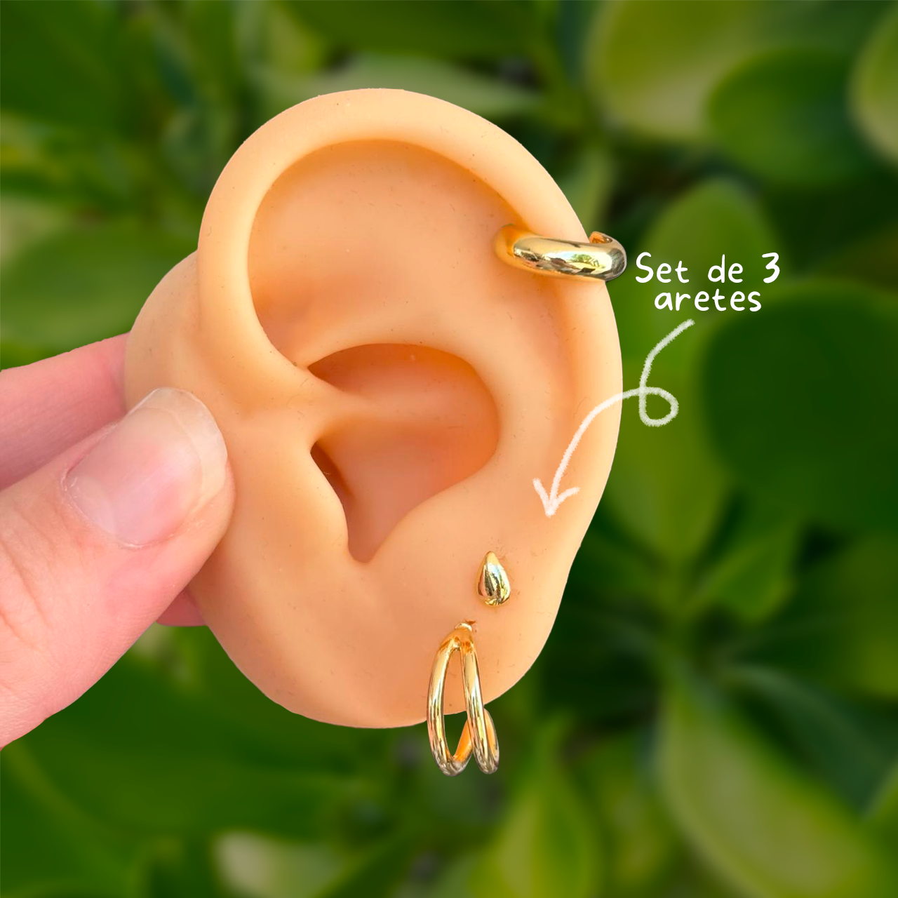 Set Aretes Dorados 3 Pares Chapa de Oro 2Y6