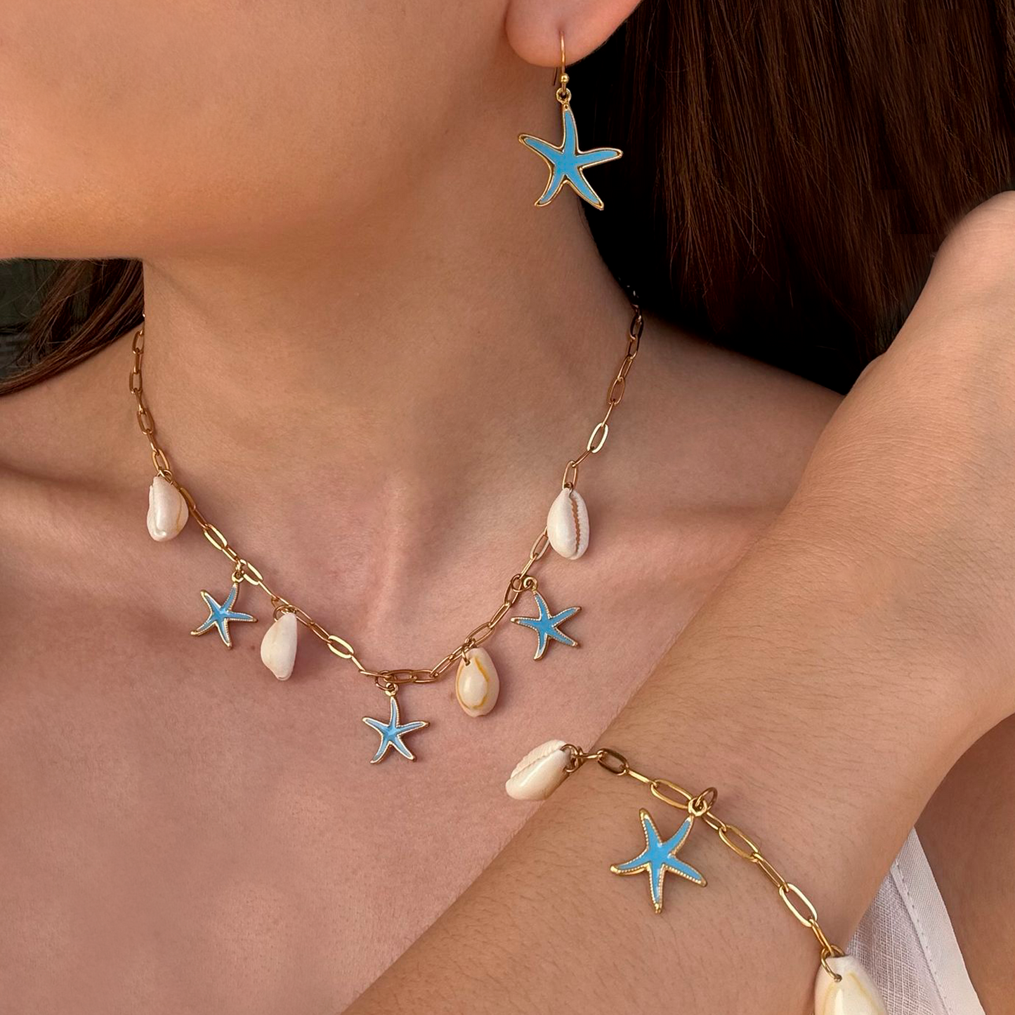 Aretes Estrella de Mar Azul  Acero Inoxidable 3G2