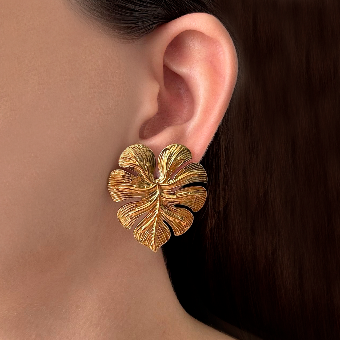 Aretes Dorados Hoja Acero Inoxidable 1T3