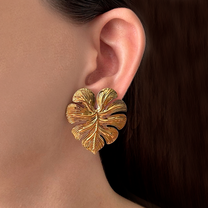 Aretes Dorados Hoja Acero Inoxidable 1T3
