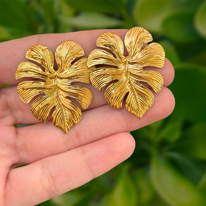 Aretes Dorados Hoja Acero Inoxidable 1T3