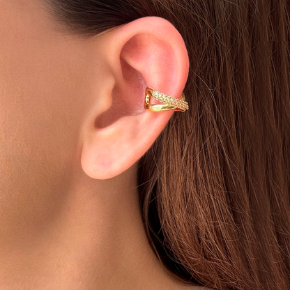 Arete Dorado Earcuff (Una Pieza) Zirconias Chapa de Oro C684