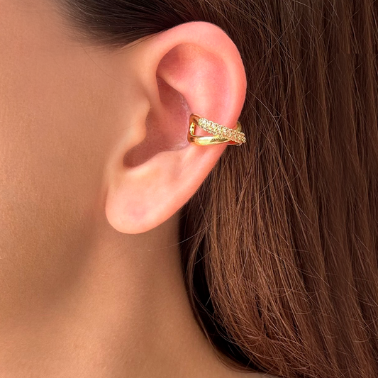 Arete Dorado Earcuff (Una Pieza) Zirconias Chapa de Oro