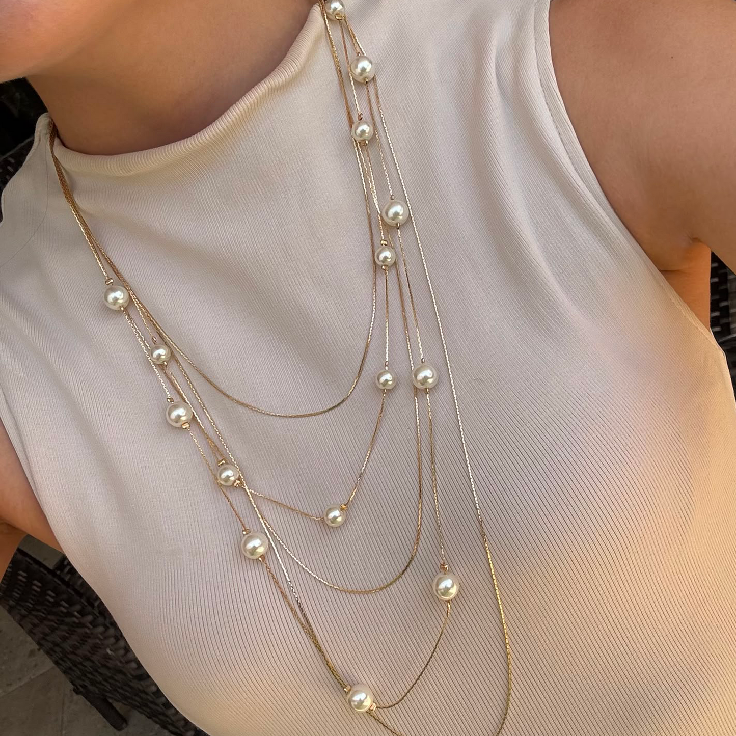 Collar Layer Dorado Perlas