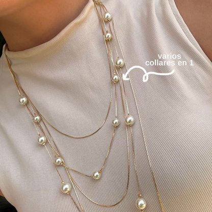 Collar Layer Dorado Perlas