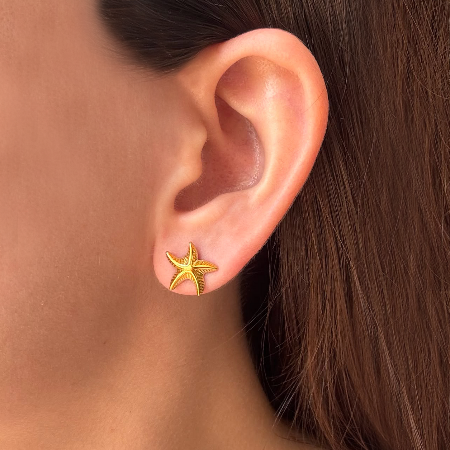 Aretes Dorados Estrella Mar Acero Inoxidable