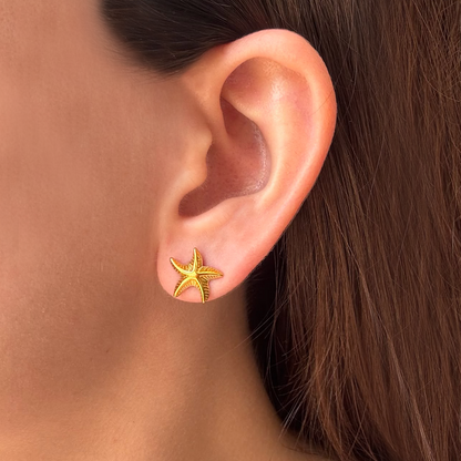 Aretes Dorados Estrella Mar Acero Inoxidable