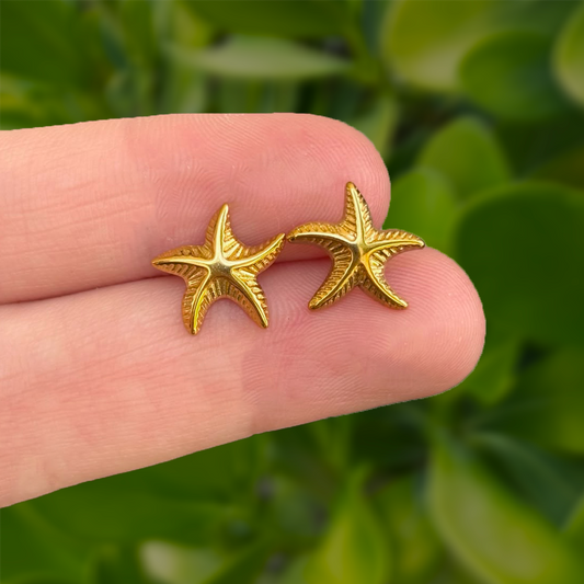Aretes Dorados Estrella Mar Acero Inoxidable
