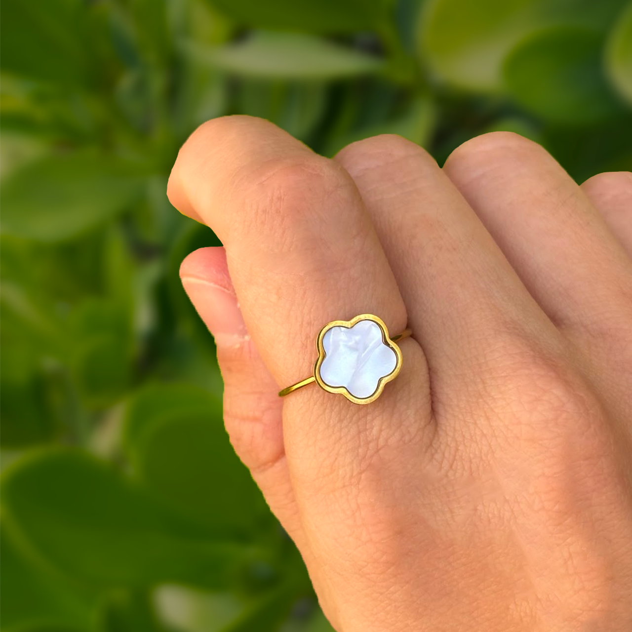 Anillo Trebol Blanco Acero de Titanio