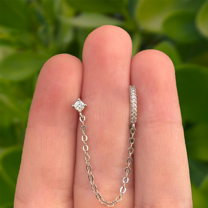 Arete Plateado Cadena y Zirconias 1Pz Chapa de Oro