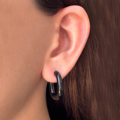 Aretes Arracada Negra Acero Inoxidable