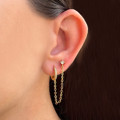 Arete Dorado Cadena y Zirconias 1Pz Chapa de Oro