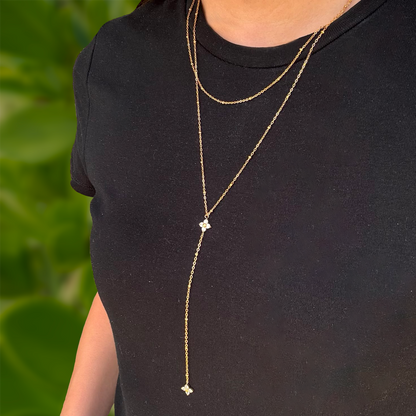 Collar Dorado Layer Flor Zirconia Acero Inoxidable