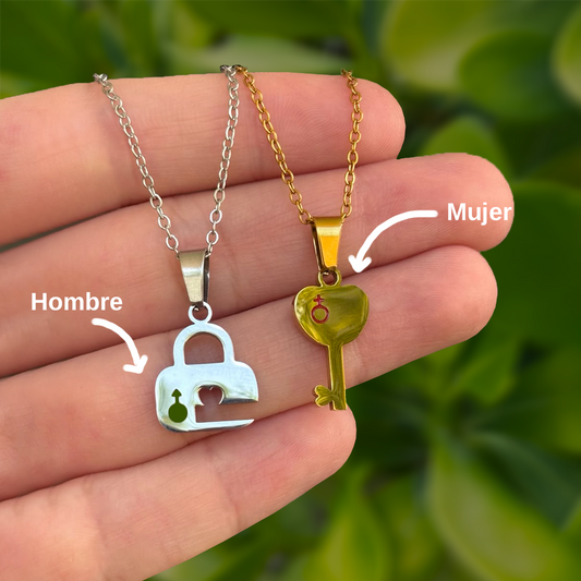Set 2 Collares Oro Plata Llave Acero Titanio