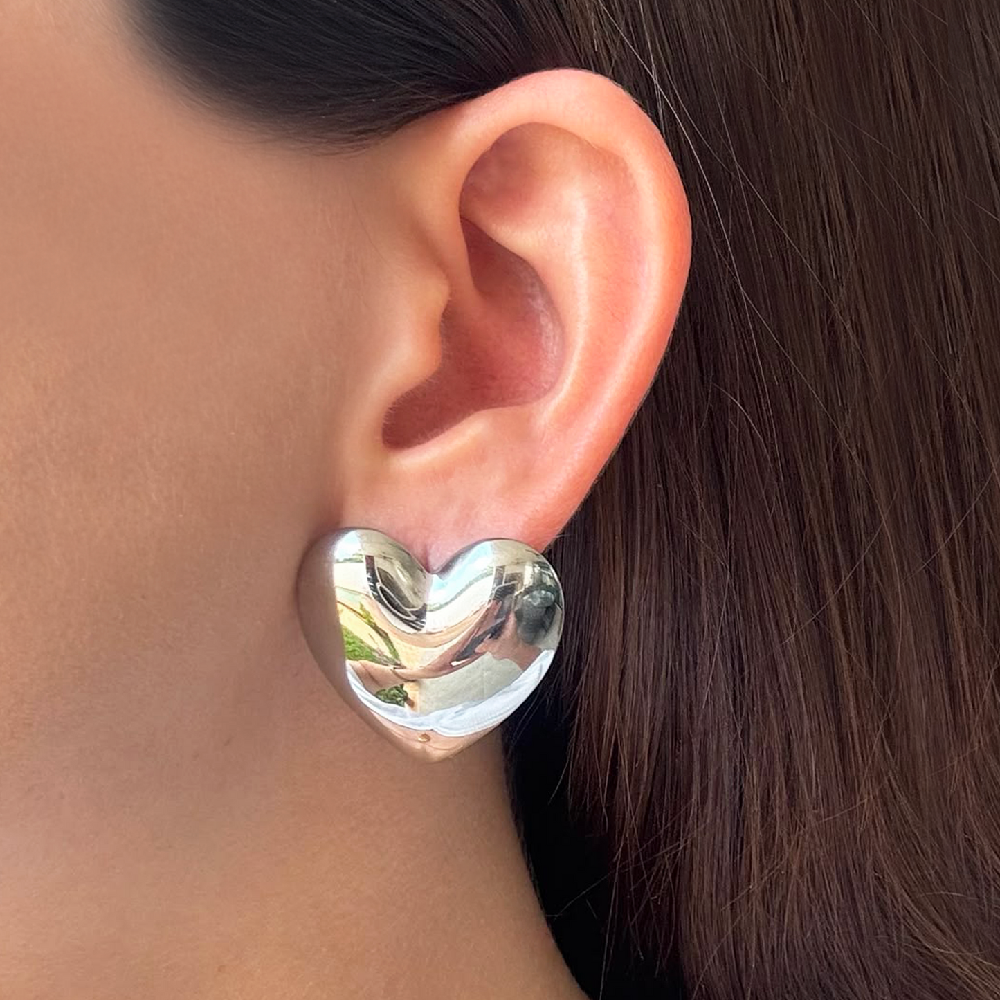 Aretes Plateados Corazón Acero Inoxidable