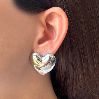 Aretes Plateados Corazón Acero Inoxidable