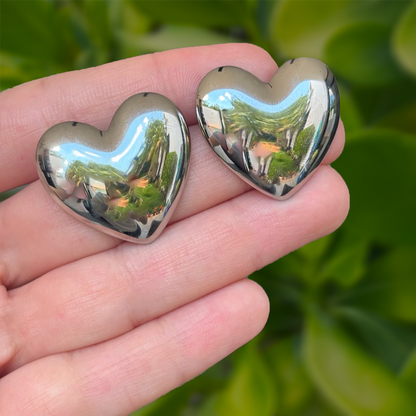 Aretes Plateados Corazón Acero Inoxidable