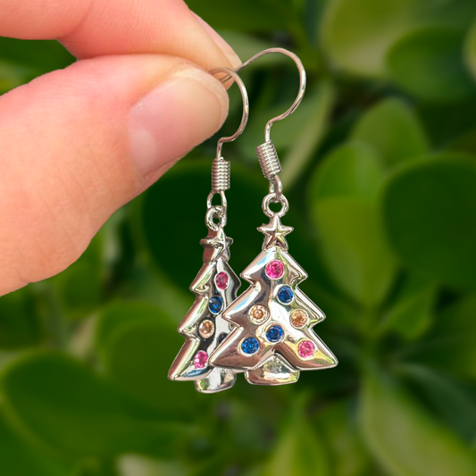 Aretes Plateados Arbol Navidad