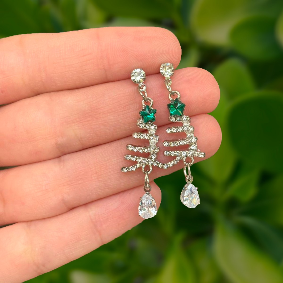 Aretes Dorados Arbol Navidad Estrella Verde