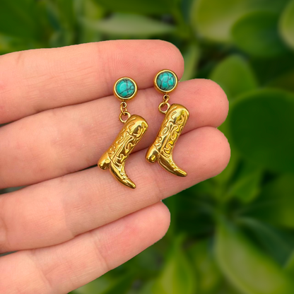 Aretes Dorados Botas Acero Inoxidable