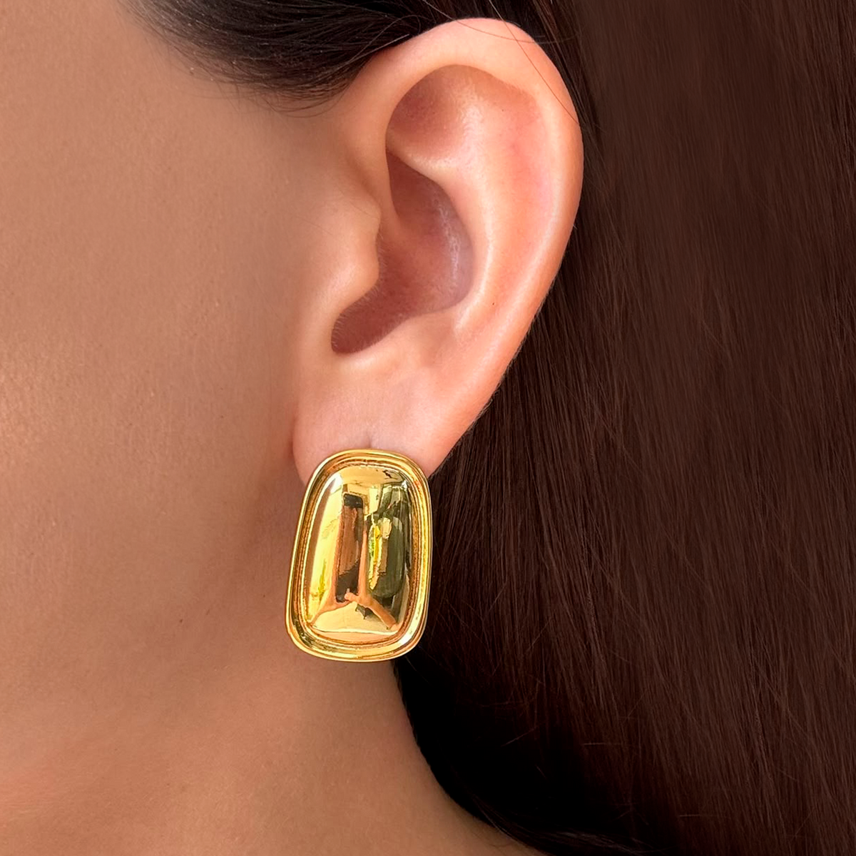Aretes Dorados Rectangulo Retro Acero de Titanio