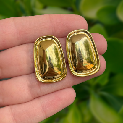 Aretes Dorados Rectangulo Retro Acero de Titanio