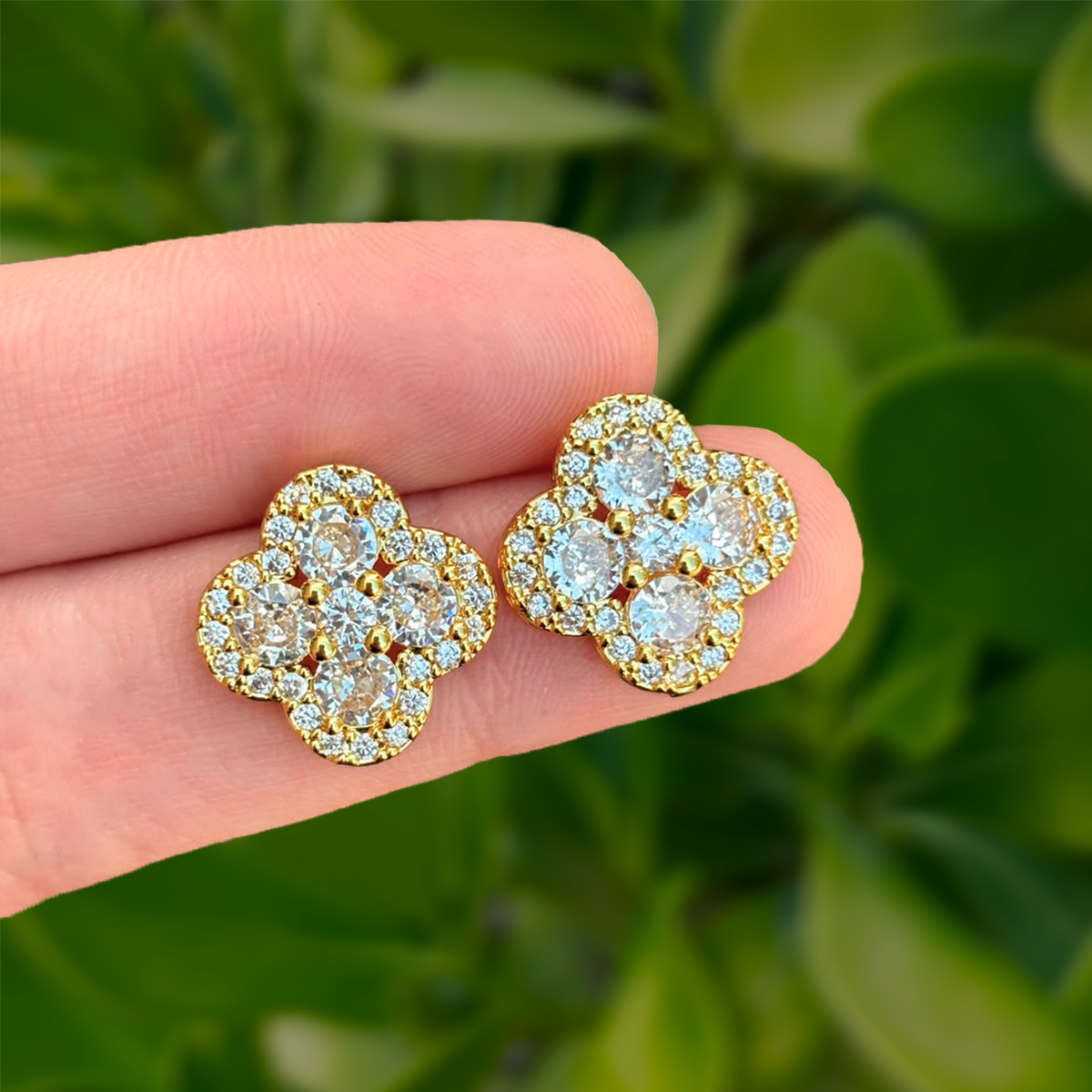 Aretes Dorados Trebol Zirconias Chapa de Oro