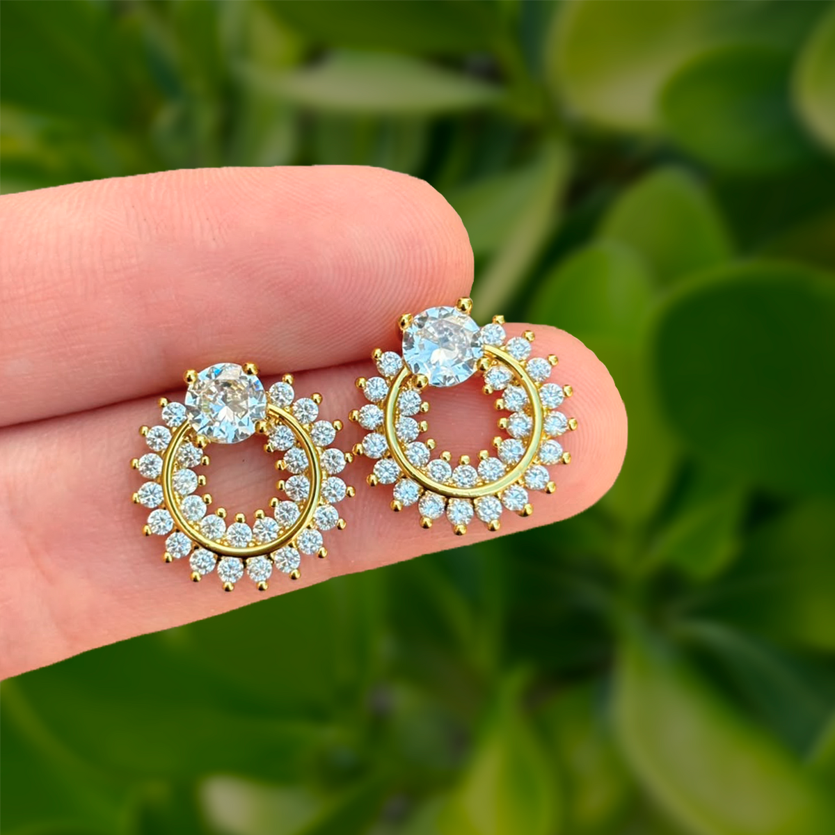Aretes Dorados Circulo Zirconias Chapa de Oro