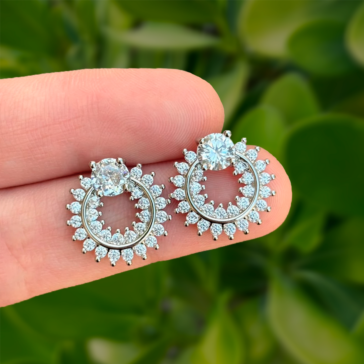 Aretes Plateados Circulo Zirconias Chapa de Oro