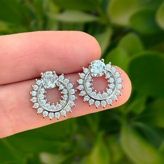 Aretes Plateados Circulo Zirconias Chapa de Oro