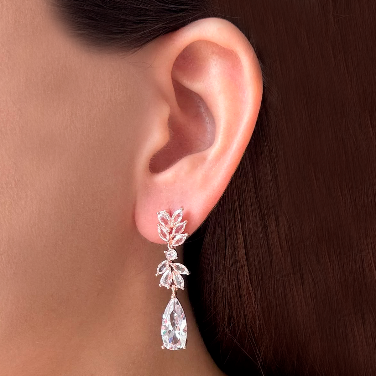 Aretes Oro Rosa Zirconia Blanca Chapa de Oro