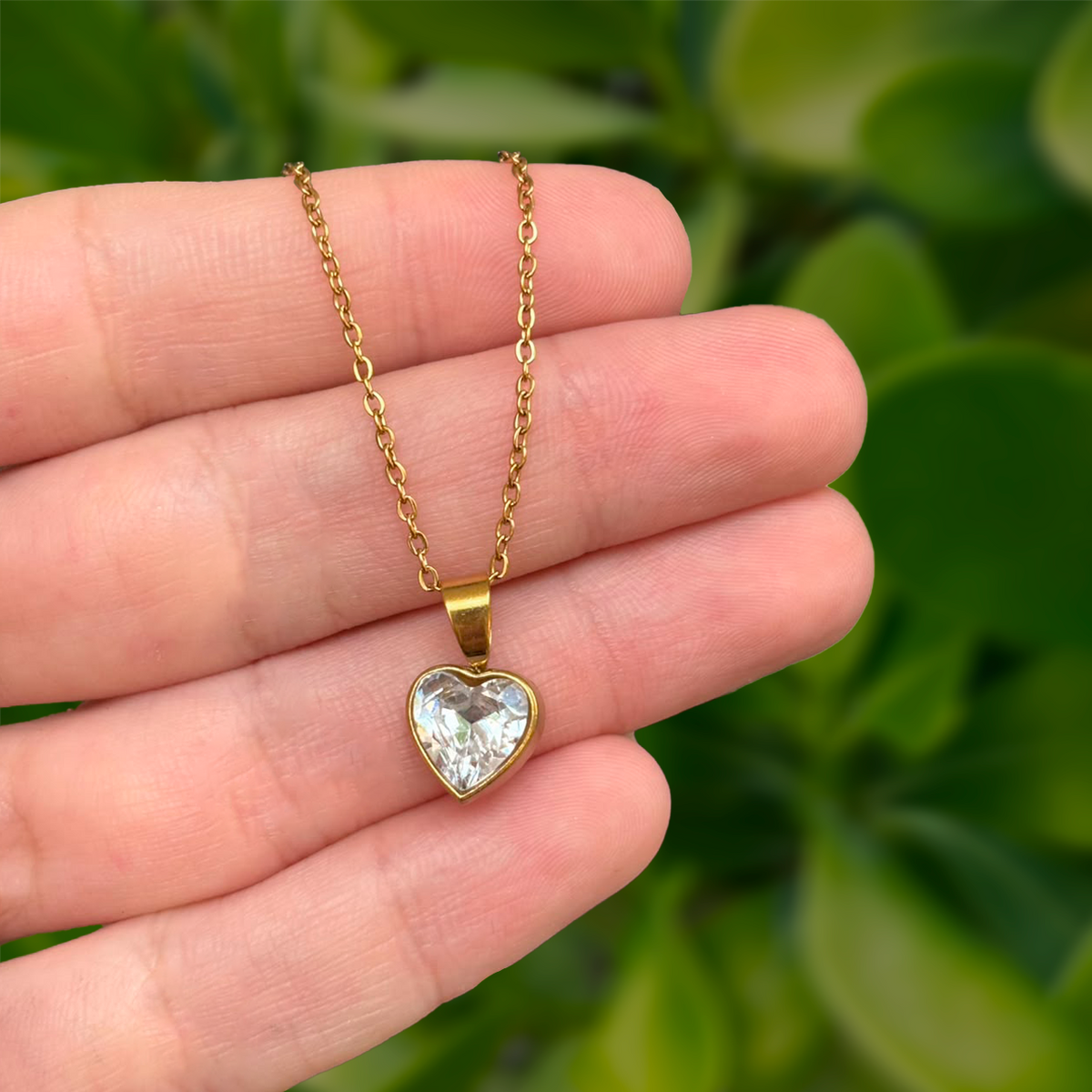 Collar Dorado Corazon Zirconia Blanca Acero Inoxidable