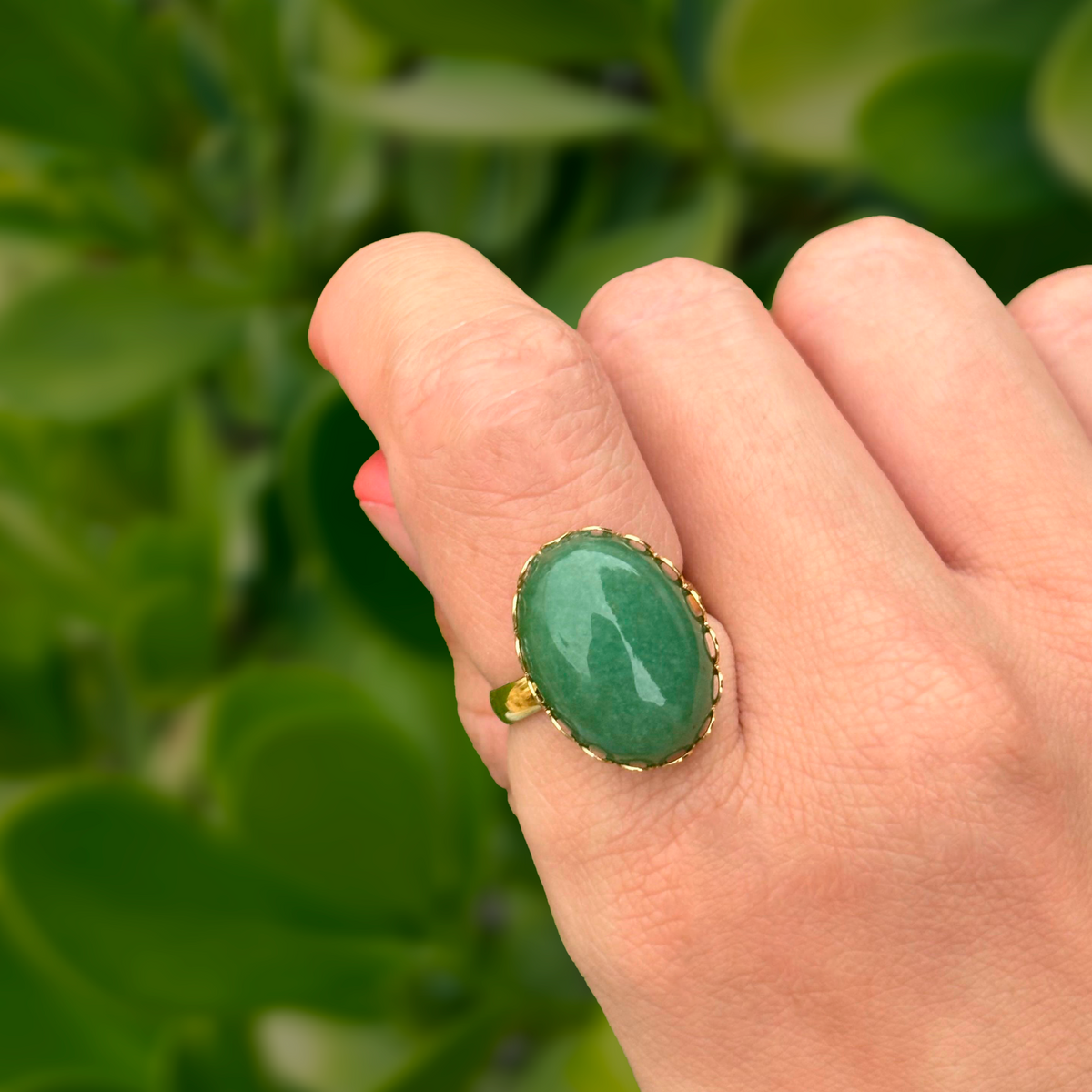 Anillo Dorado Piedra Verde Ajustable Acero Inoxidable