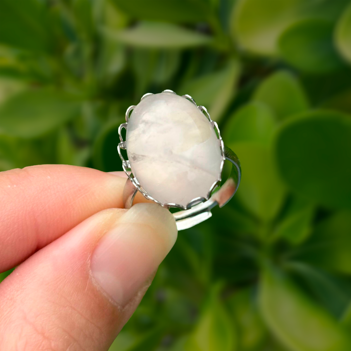 Anillo Plateado Piedra Blanca Ajustable Acero Inoxidable