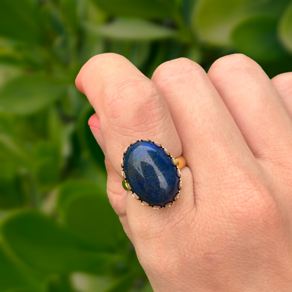 Anillo Dorado Piedra Azul Ajustable Acero Inoxidable