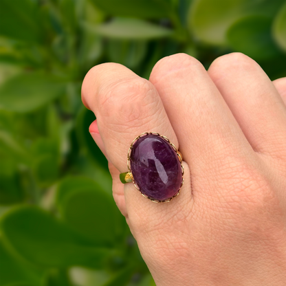 Anillo Dorado Piedra Morada Ajustable Acero Inoxidable