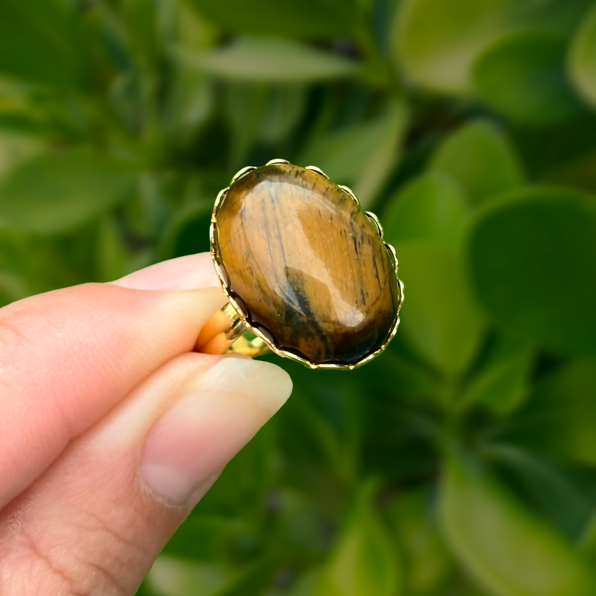 Anillo Plateado Piedra Cafe Ajustable Acero Inoxidable