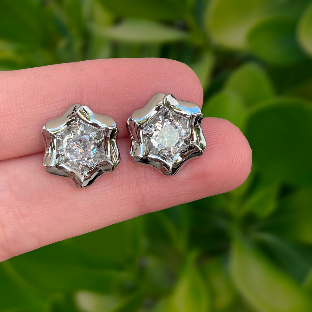 Aretes Plateados Estrella con Zirconia Chapa de Oro