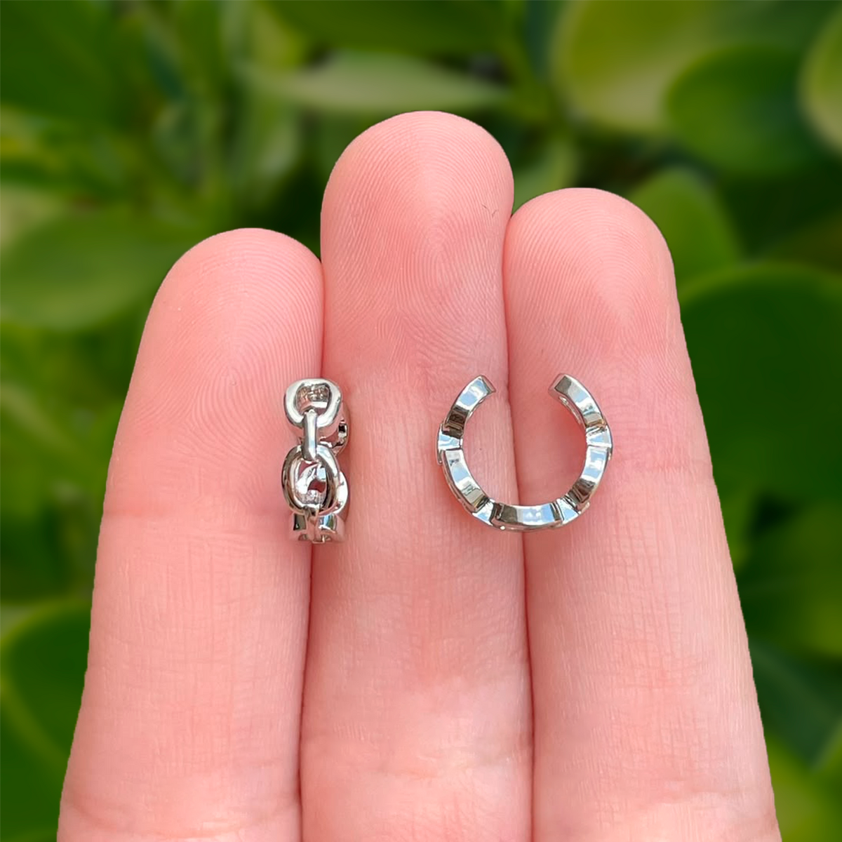Earcuff Plateado Eslabones Chapa de Oro