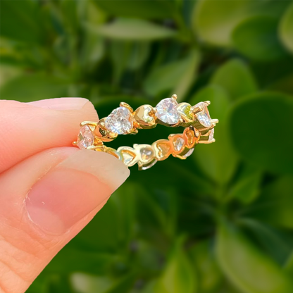 Anillo Dorado Corazones con Zirconias Chapa de Oro