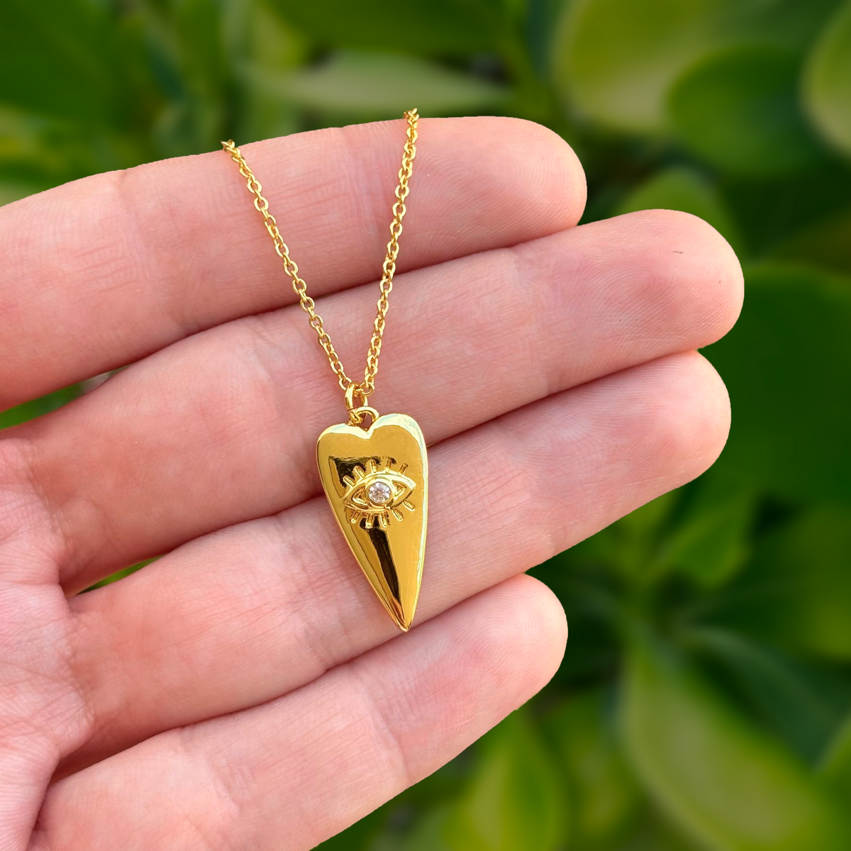 Collar Dorado Corazon Ojo de Zirconia Chapa de Oro