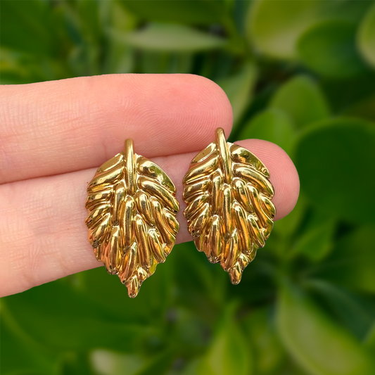 Aretes Dorados Hoja Acero Inoxidable