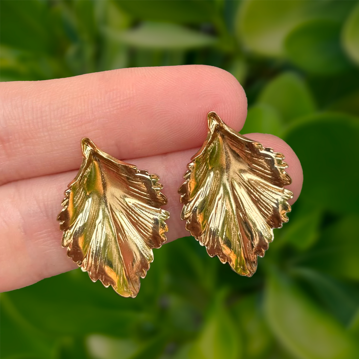 Aretes Dorados Hoja Acero Inoxidable