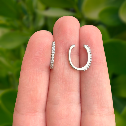 Aretes Earcuff Plateados Zirconias Chapa de Oro