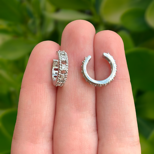 Aretes Earcuff Plateados Zirconia Chapa de Oro